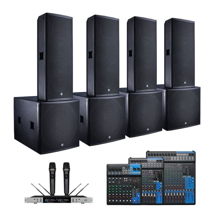 Sistema PA com mixer e colunas